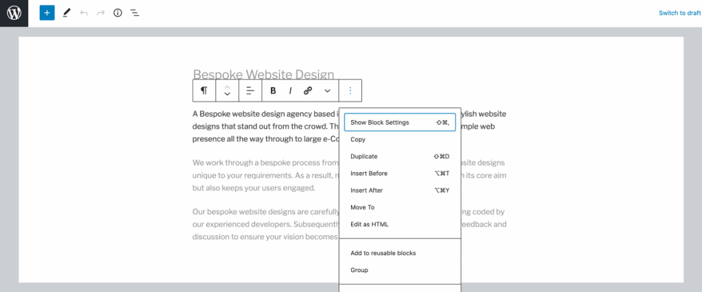 Block Editor User Interface Improvement